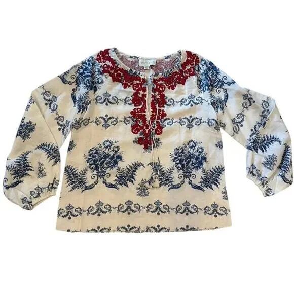 SACHIN & BABI-NWT- CELIA LINEN BLOUSE| FLORAL | EMBROIDERD | TASSEL Sz:M Ret$295 - Picture 4 of 9